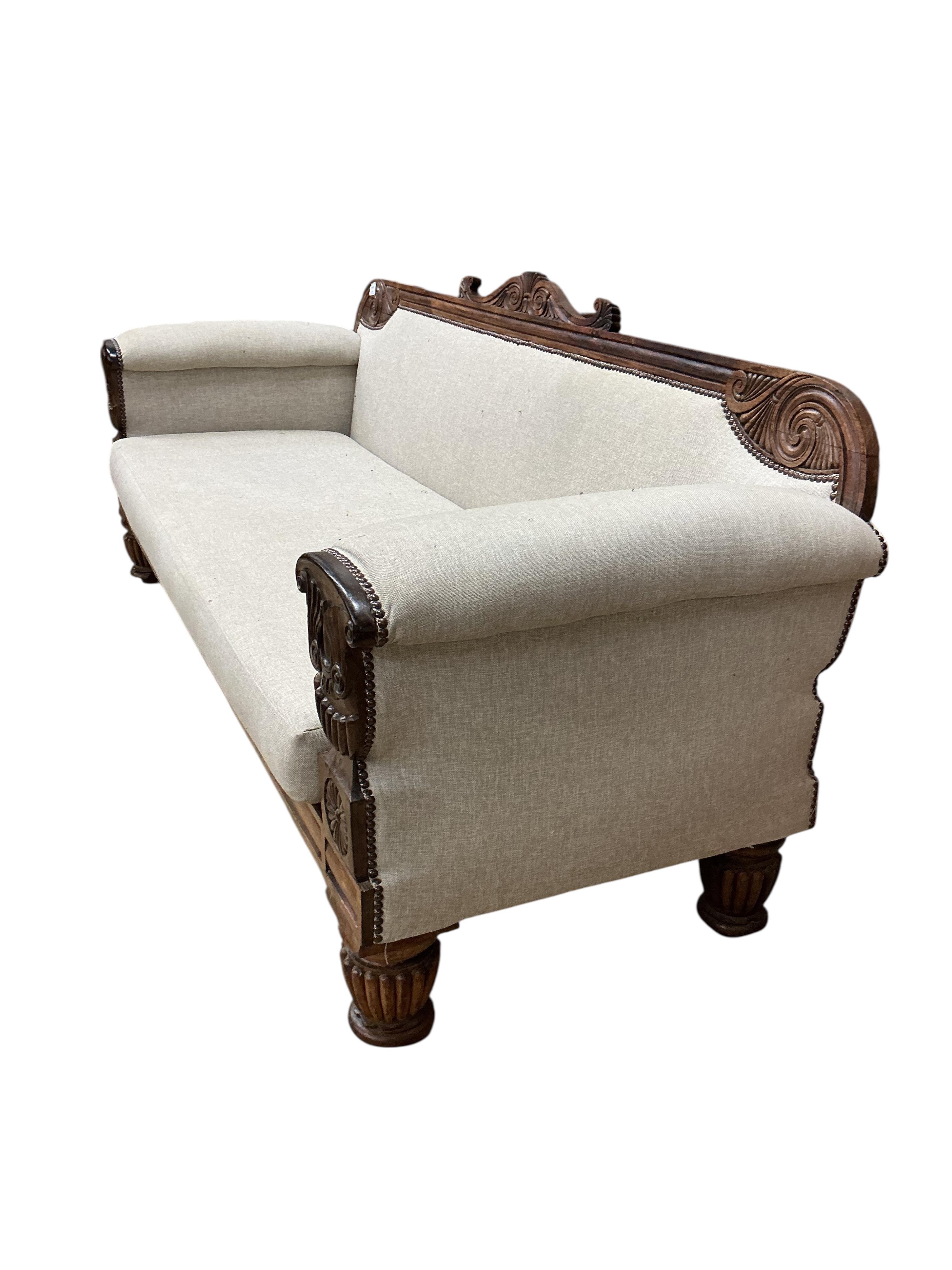 A William IV upholstered rosewood settee, width 200cm, depth 70cm, height 86cm